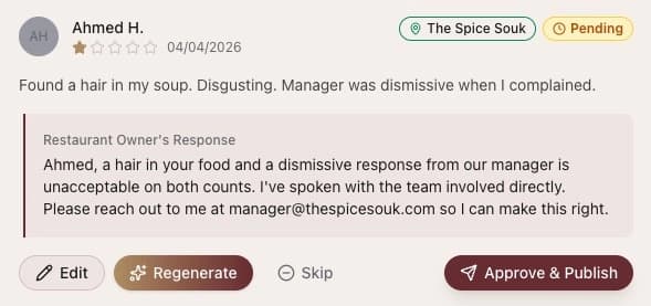 Professional AI response to a negative review